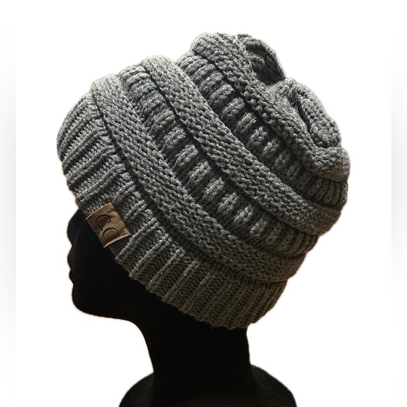 C.C Ribbed Knit Beanie. Gray. - Picture 4 of 9